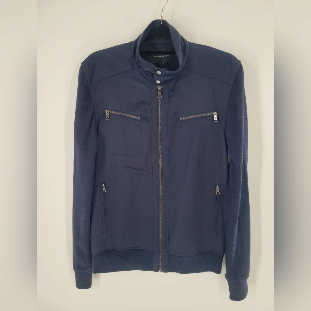 Banana Republic Mens Size M Navy‎ Full Zip Blazer Jacket W Zip Front Pockets